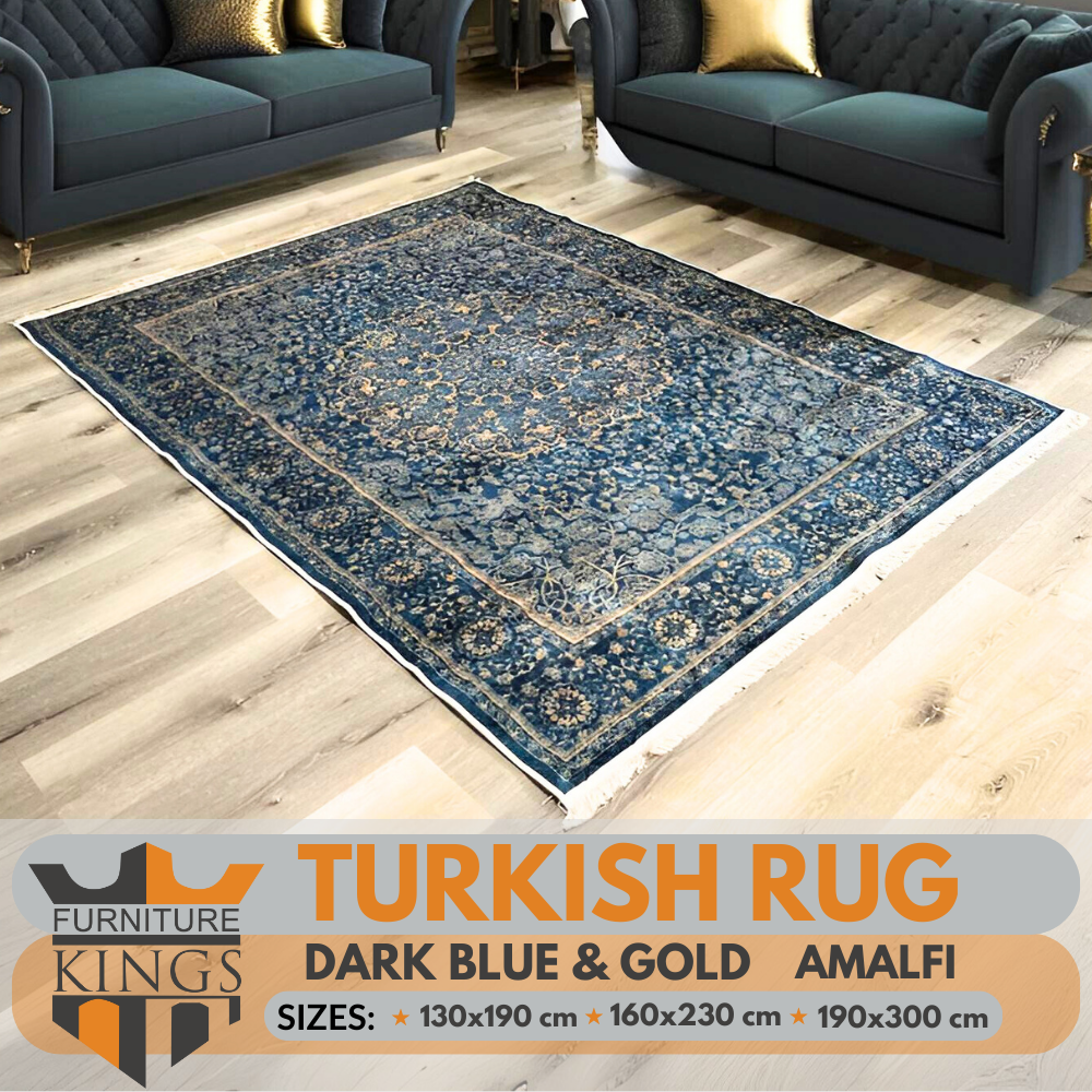 Dark Blue Gold Amalfi Turkish Turkey Made Floor Carpet Rugs Traditional