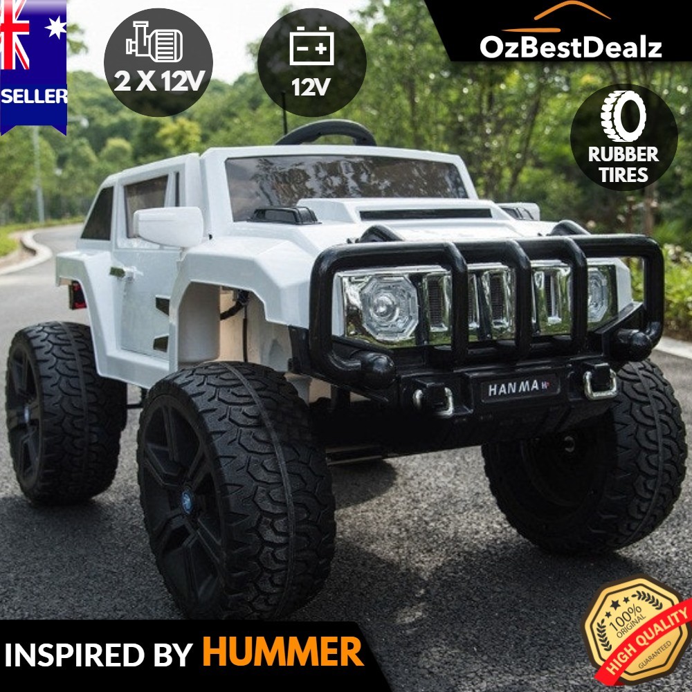 Hummer Inspired White Kids Ride On Car Baby Remote Control LIGHTS Music rubber