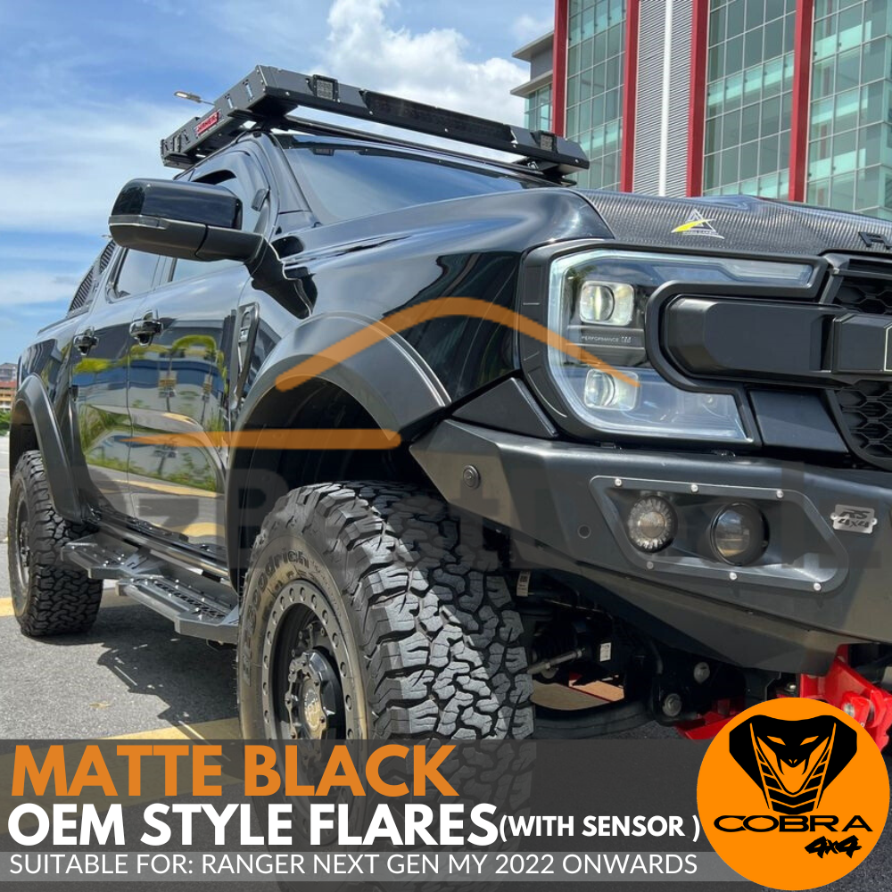 Matte Black OEM Fender Flares With Sensor Fits Ford Ranger Next Gen 2022 +  MY22 Dual Cab