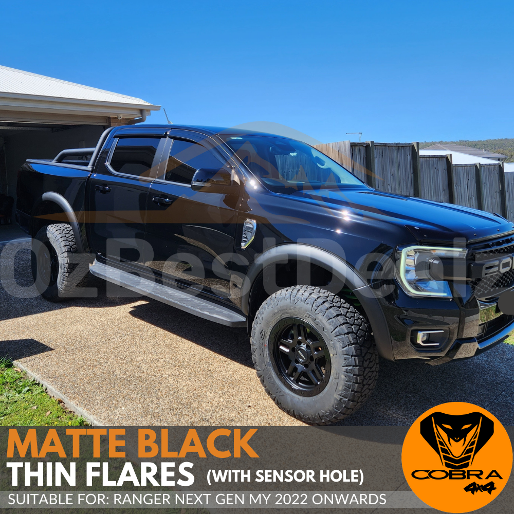 Matte Black PS Style T9 Fender Flares Suits Ford Ranger Next Gen 2022 +  MY22 Dual Cab