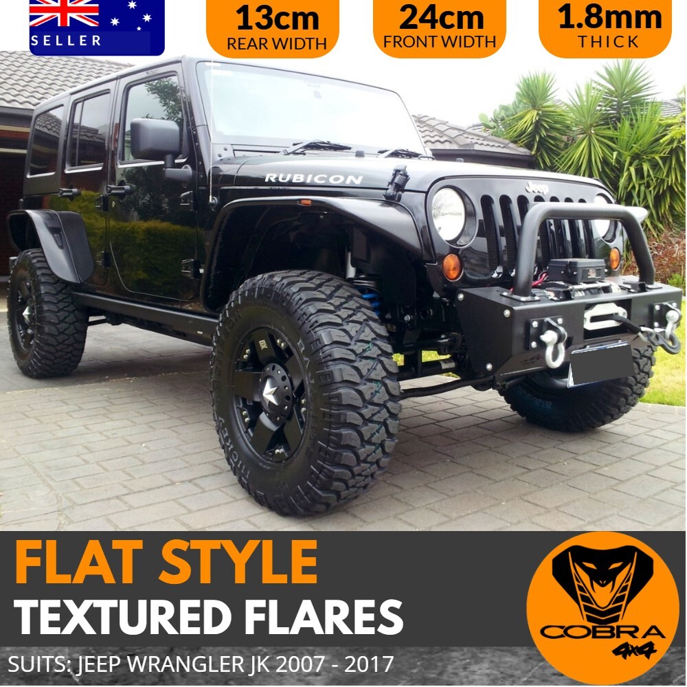 JEEP WRANGLER JK 07-17 FLAT STYLE TEXTURED FENDER FLARES GUARD WHEEL ARCH  BLACK 4 door ROCK CRAWLER