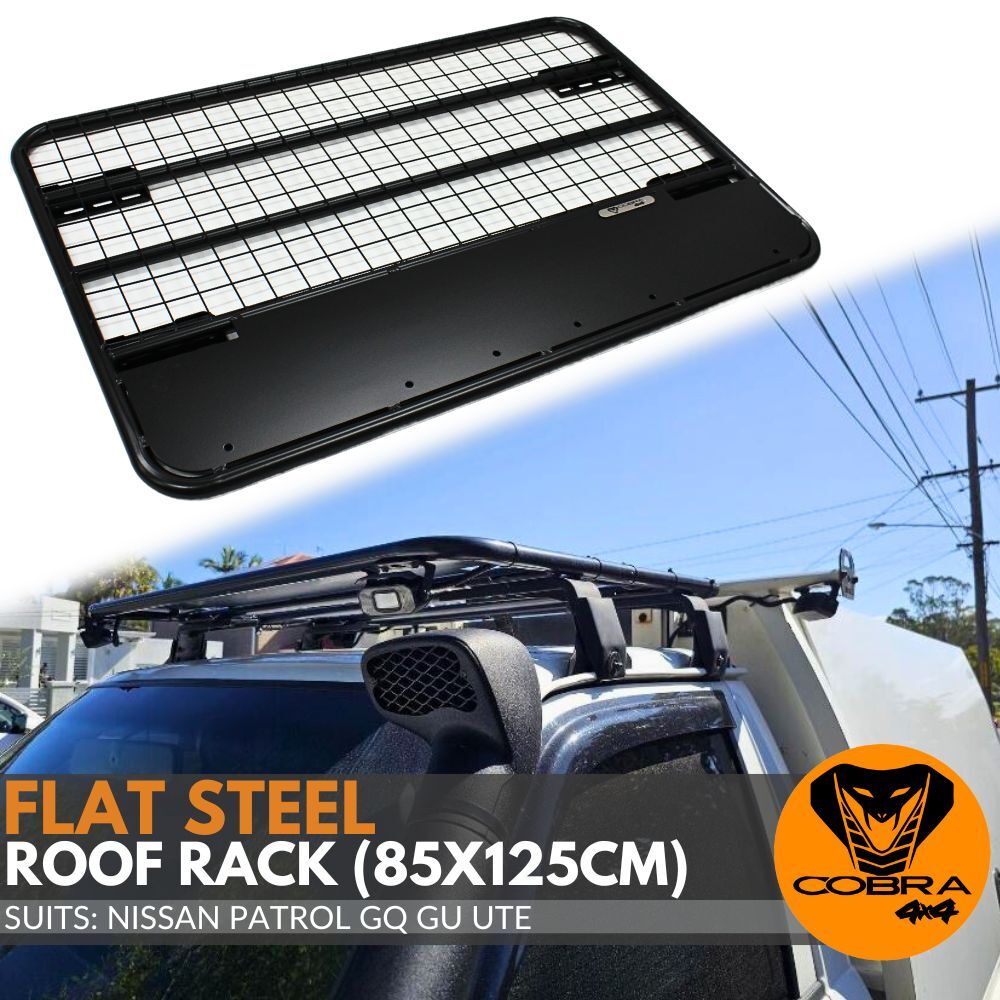 Flat Steel Roof Rack Suits Nissan Patrol GQ GU Ute 125 x 85CM Black Powder Coated