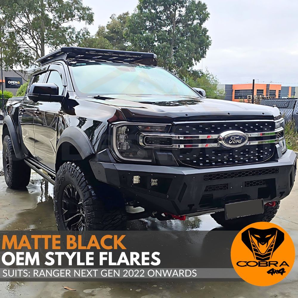 Matte Black PS Style T9 Fender Flares Suits Ford Ranger Next Gen 2022 +  MY22 Dual Cab