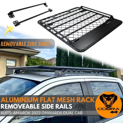 Aluminium Flat Mesh Roof Rack With Removeable Side Rails Suits Amarok 2023 Onwards Onwards Platform Brackets Black Powder Coated