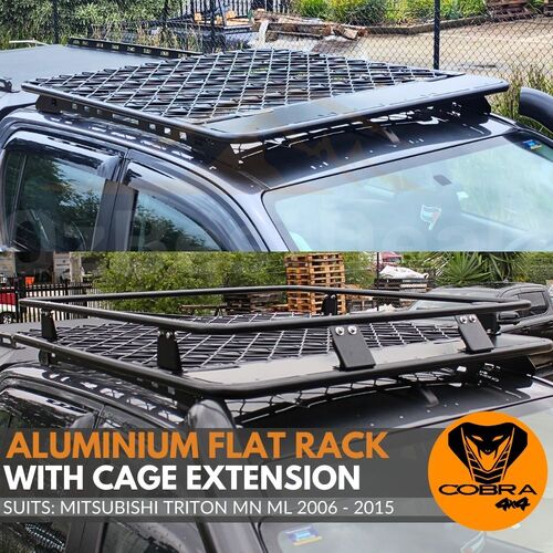 Aluminium Flat Rack With Cage Extension Suits  Triton MN ML 2006 - 2015 135 x 125cm Platform Brackets Black Powder Coated