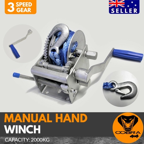 Cobra 4x4 3 Speed Gear Manual Hand WInch Synthetic Rope