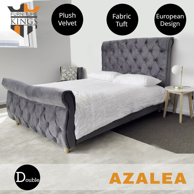 Azalea Double Bed Frame Studded Fabric Grey Plush Velvet Upholstered Tufts