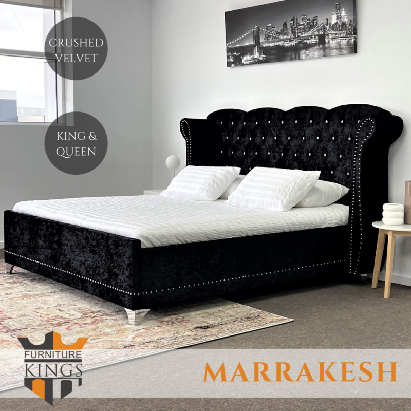 Marrakesh Black Luxury Velvet Fabric Bed Frame King or Queen