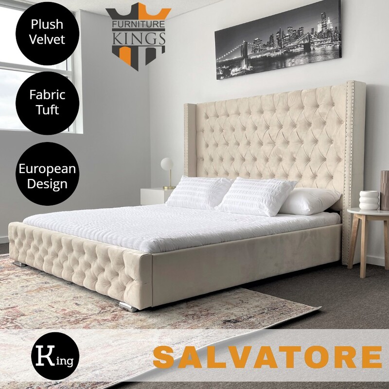 Salvatore King Bed Frame Studded Fabric, Velvet King Bed Frame Australia