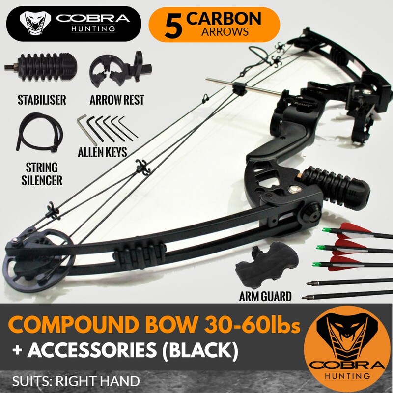 30 - 60lbs Black Compound Bow + (Arrows, Stabiliser, Arrows Rest, Optic sight)