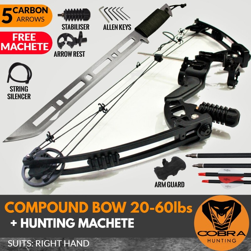 Cobra Hunting 30 - 60lbs Black Compound Bow + Hunting Machete Knife 