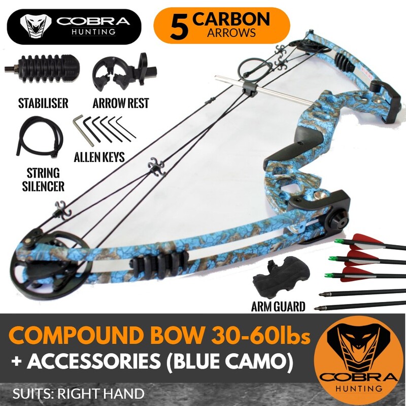 Blue Camo Compound Bow 30-60lbs 5 x Arrows + Accessories Package RH