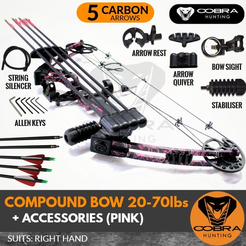 20-70lbs Pink Compound Bow + 5 Arrows + Accessories Pack RH