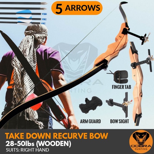 40 lbs Takedown Recurve Bow 5 Arrows Archery Hunting Target Shooting RH Wooden 