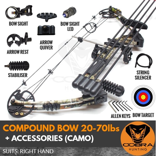 20-70lbs Camo Compound Bow + Accessories RH