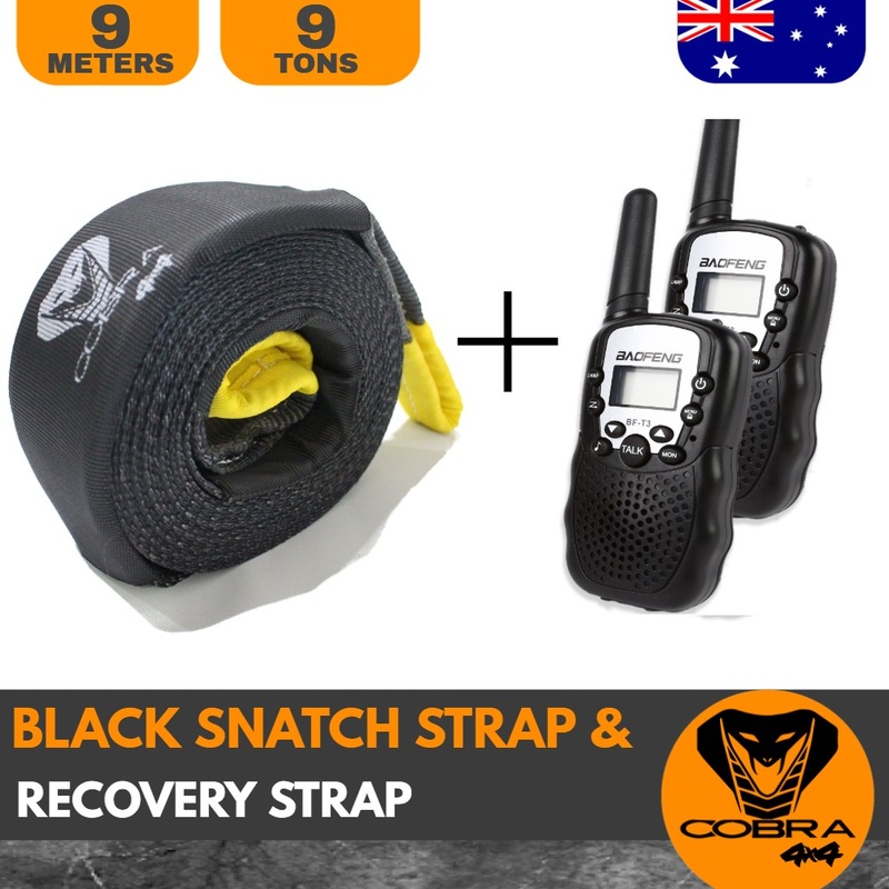 9M 9T Black Recovery Strap + 2-Way Handheld Walkie Talkie