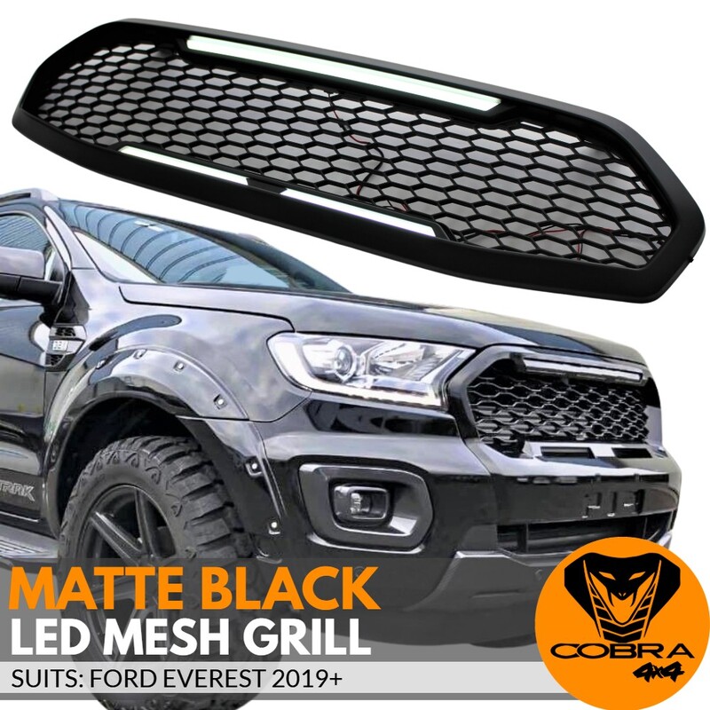 Front Matte Black Mesh Grill With LED fits Ford Everest 2019 2020 2021 Grille