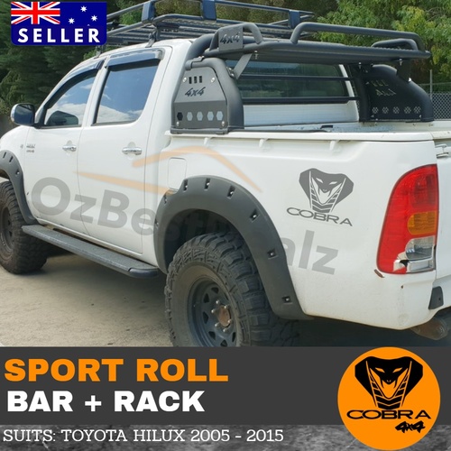 Cobra 4x4 Sports Roll Bar + Cage Rack Suitable for Hilux 2005 - 2020 Black
