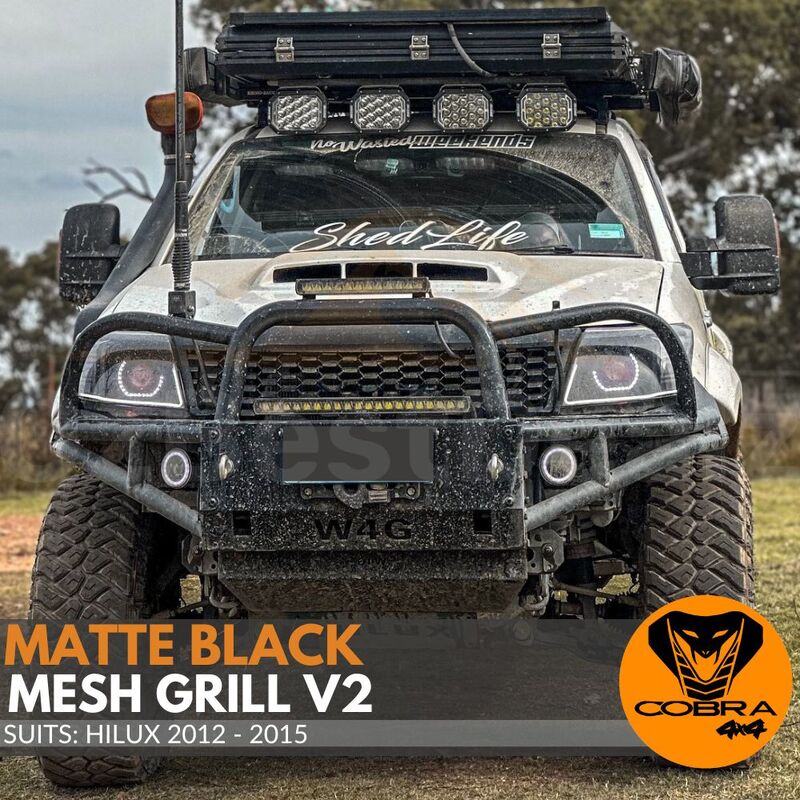 Front Matte Black Mesh Grill V2 suitable for Toyota Hilux 2012 - 2015  Grille Facelift