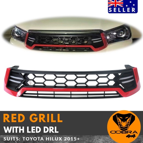 RED Grill With LED DRL suitable for Toyota Hilux 2015 - 2018
