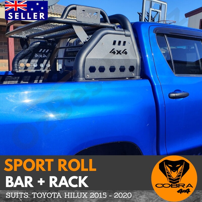 Cobra 4x4 Sports Roll Bar + Rack Suitable for Hilux 2015- 2020 Black Powder Coated Steel