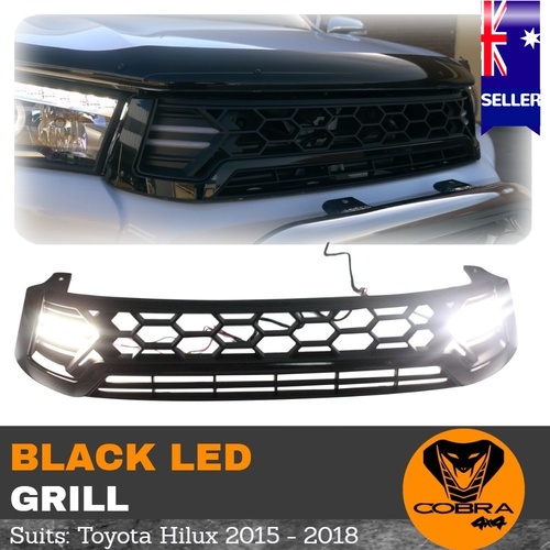 BLACK Grill With LED DRL suitable for Toyota Hilux 2015 - 2018