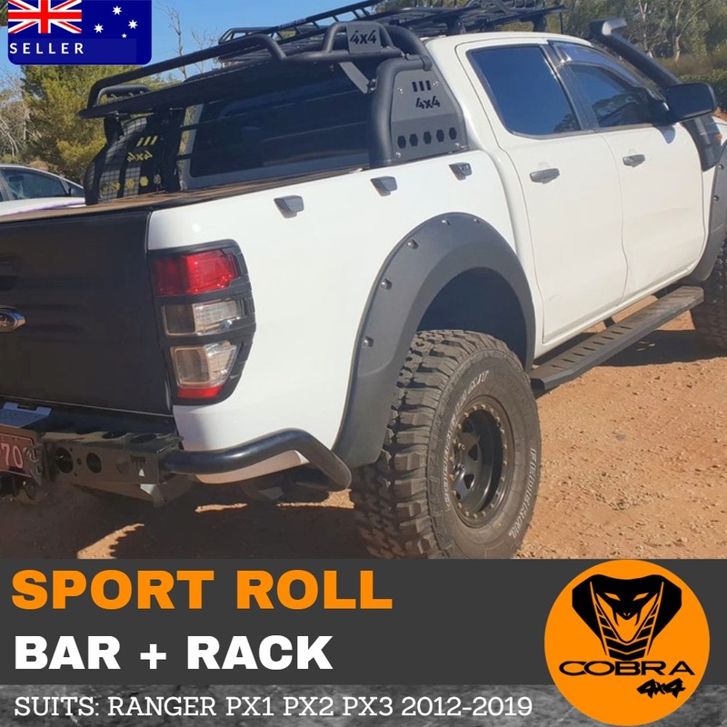 Cobra 4x4 Sports Roll Bar + Cage Rack Suitable for Ford Ranger PX1 PX2 PX3 2012 - 2019 Black