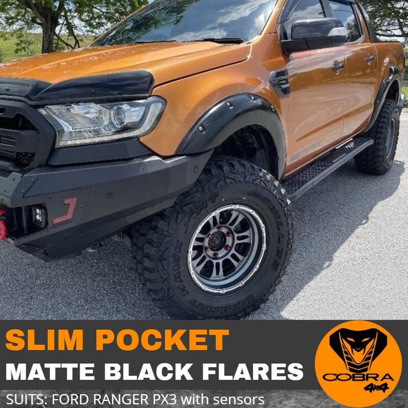 Slimline Pocket Style Matte Black Fender Flares for Ford Ranger PX3 2018 2019 onwards