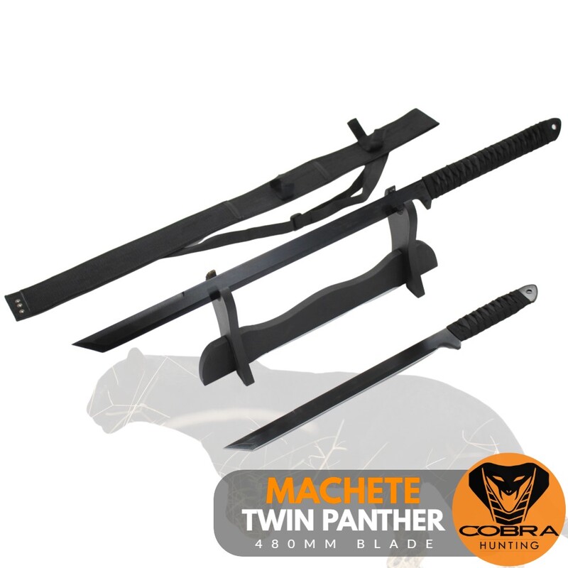 Twin Panther Style Straight Survival Spring Steel Black Machetes Sword Knife