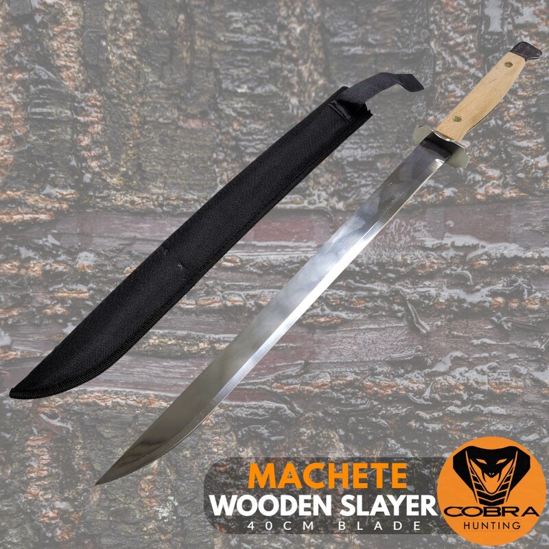 Wooden Slayer Spring Steel Army Style Machete Wood Handle Sword Hunting Camping Knife