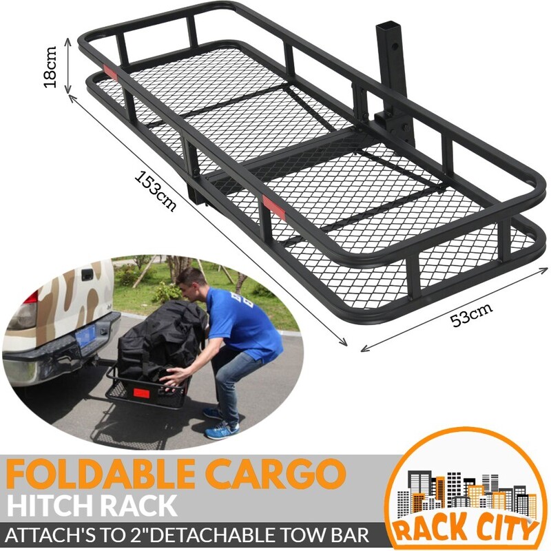 Foldable Tow Hitch Cargo Rack Black Powder Coated Steel Tow Bar Rear Luggage Carrier Basket