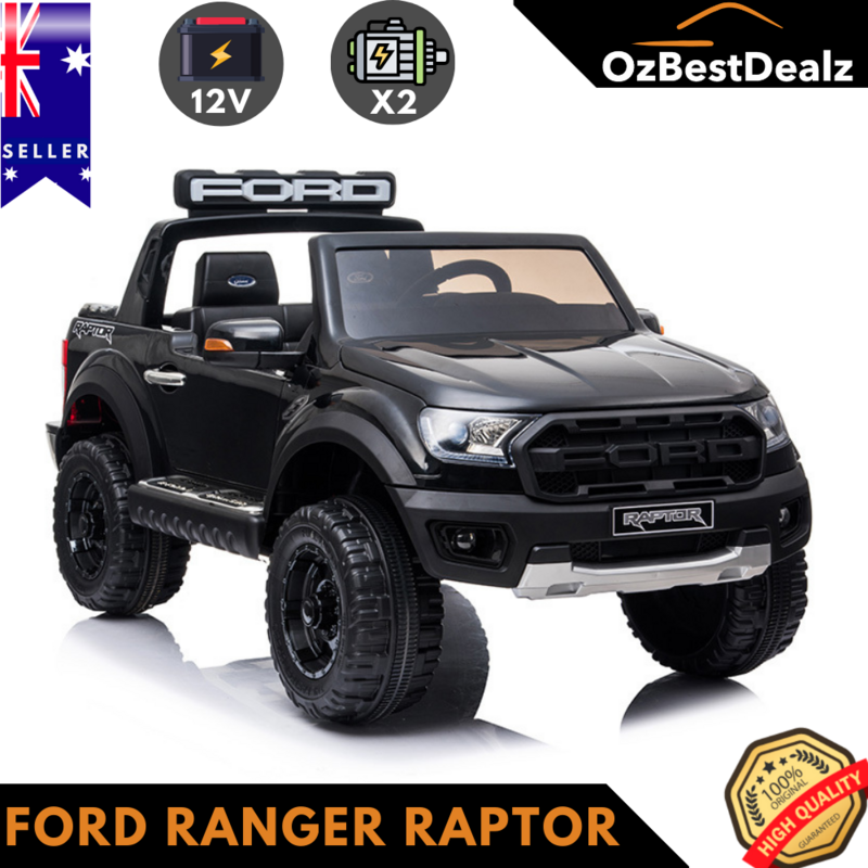 Licensed Ford Ranger Raptor UTE Kids Electric Ride On Car Remote Control Black White Toy