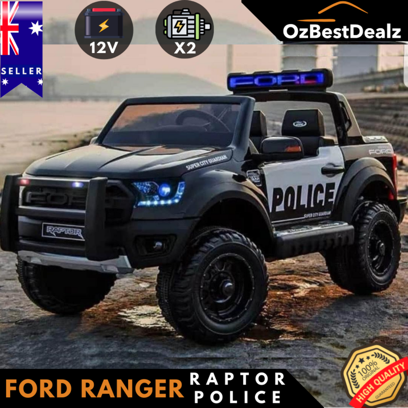 Licensed Ford Ranger Raptor Police UTE Kids Electric Ride On Car Remote Control Black White Toy