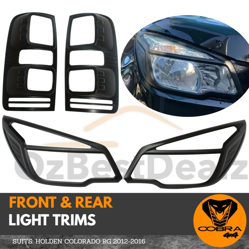 MATTE Black Head Light and Tail Light Trim Cover Suits Holden Colorado 2012 - 2016