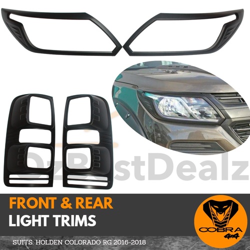 MATTE Black Head Light and Tail Light Trim Cover Protector Suits Holden Colorado 2016 - 2020