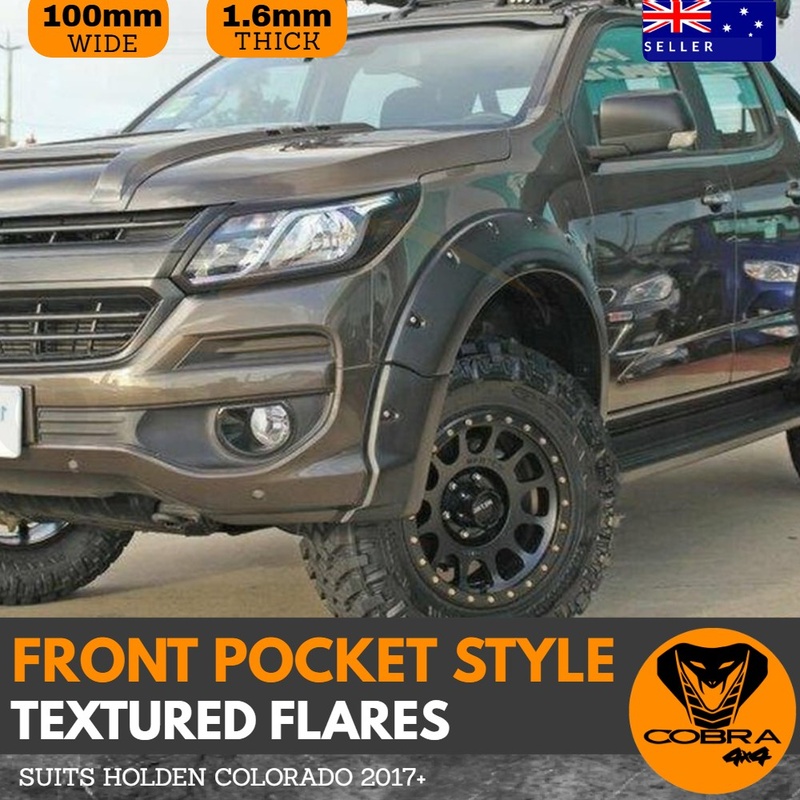Front Pocket Style Flares fit Holden Colorado 2016 + Textured guards 4WD Black Fenders