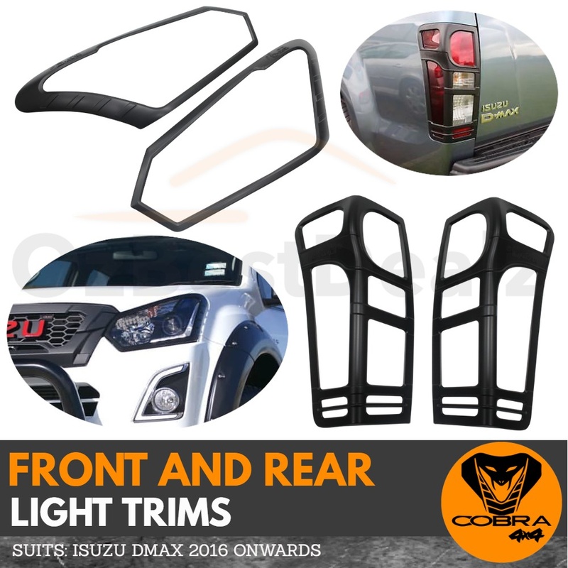 Matte Black Head Light and Tail Light Trim Covers Suits ISUZU DMAX 2016 - 2019 D-MAX Protector