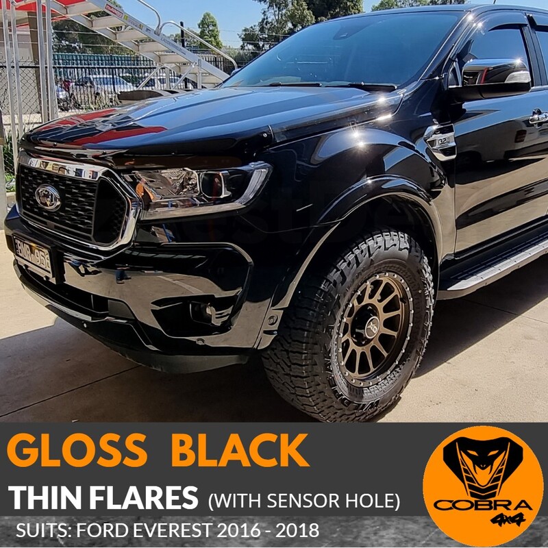 Gloss Black Thin (Skinny) Flares Fits Ford Everest 2016 - 2021 with sensor hole