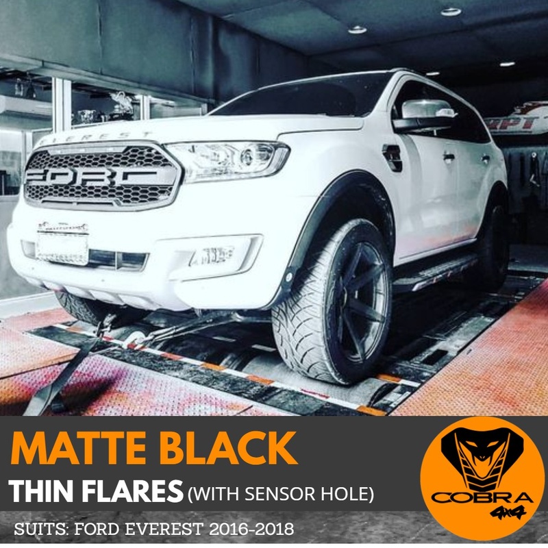 Matte Black Smooth Skinny Thin Flares Fits Ford Everest 2016 2017 2018 2019 2020 2021 with sensor hole