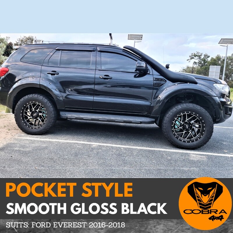 Pocket Style Fender Flares suit 2015 2016 2017 2018 Ford Everest Gloss Black Smooth Finish
