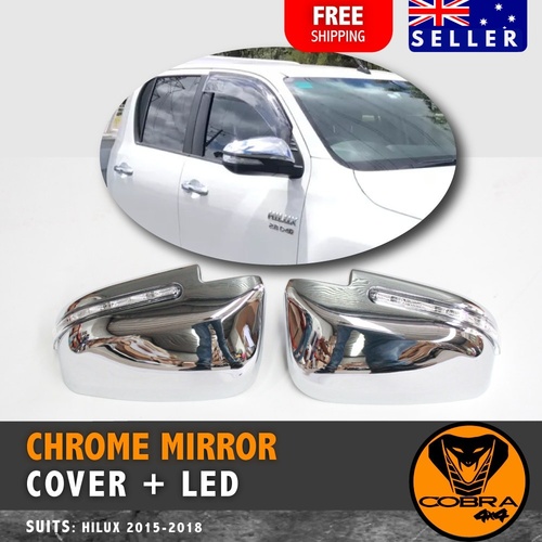 Chrome Silver Mirror Covers with LED suitable for Toyota Hilux 2015 - 2019