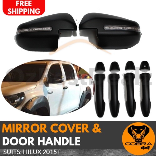 Mirror Covers LED Indicators & Handles suitable for Toyota Hilux 2015+ Matte Black