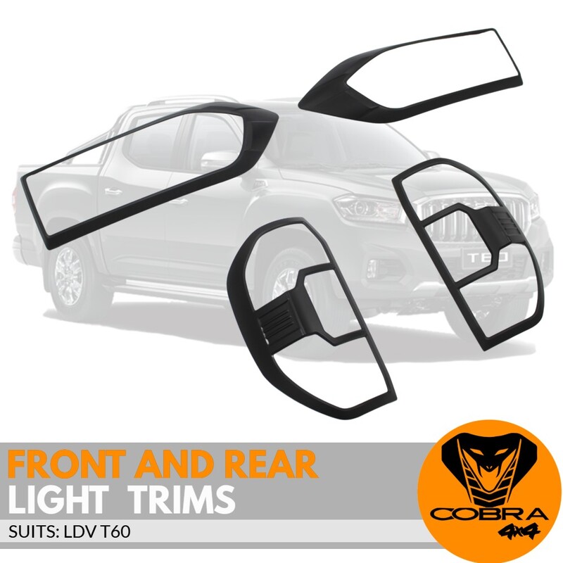 Matte Black Head Light and Tail Light Trim Covers suits LDV T60 Models Front and Rear