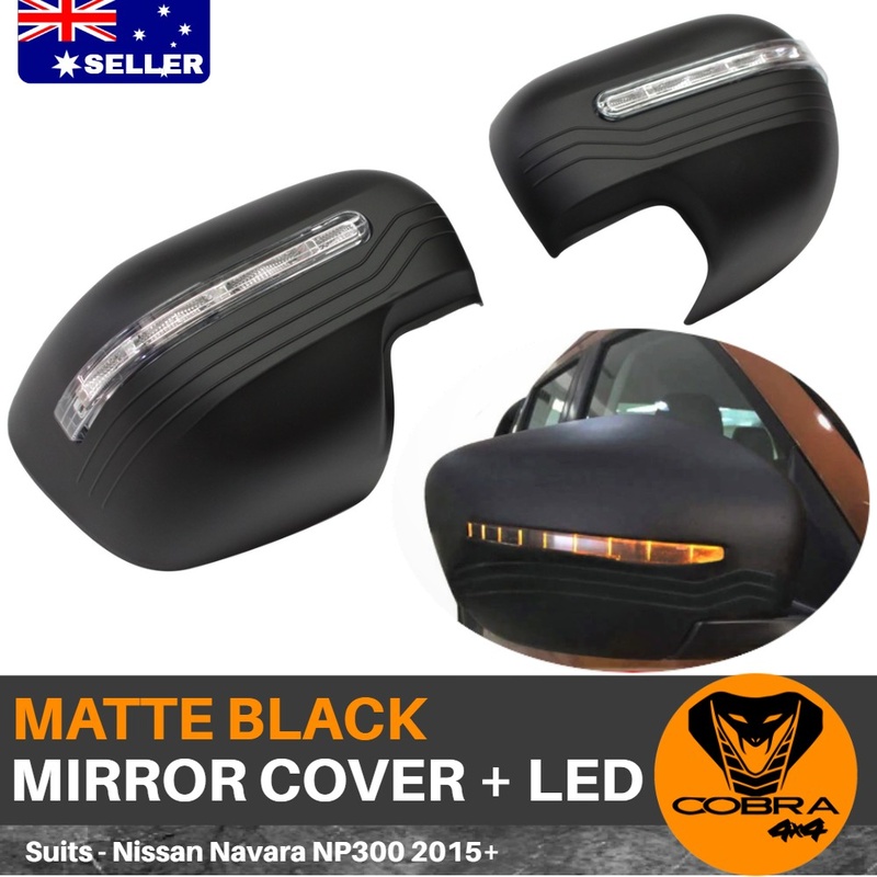 Matte Black Mirror Covers with LED fits Nissan Navara NP300 2015 2016 2017 2018 D23