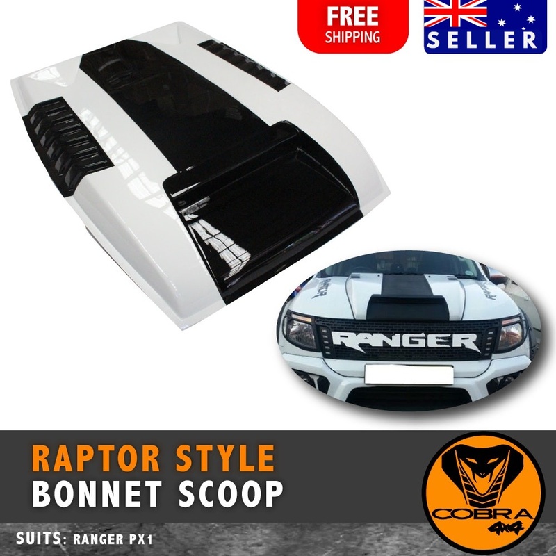 Bonnet scoop suits for Ford Ranger Raptor Style 2011 2012 2013 2014 2015 PX1 (Black+White)
