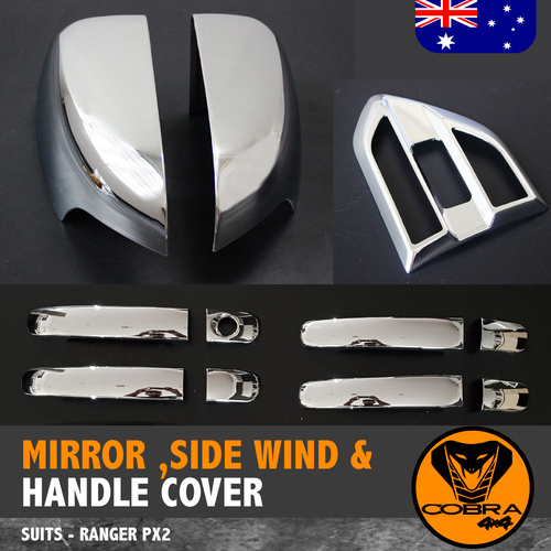 Ford Ranger Chrome Mirrors + Handles + Side Wind Covers Everest PX MK2 PX2