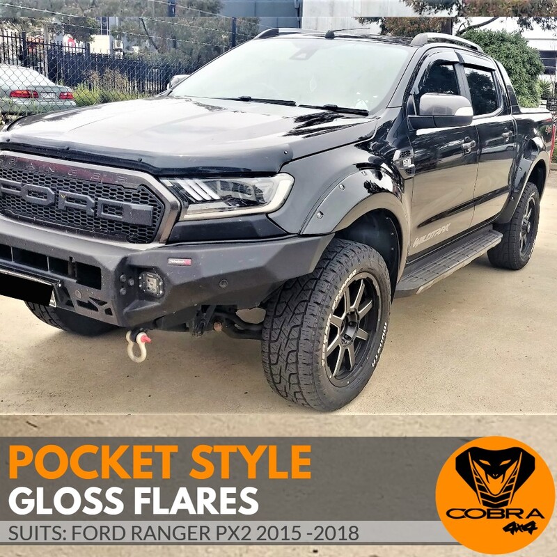 Gloss Black Pocket Style Flares for Ford Ranger PX2 2015-2017