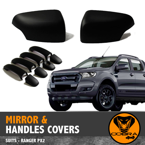Matte Black Mirror Covers + Door Handles FITS Ford Ranger PX2 2012-18 Everest