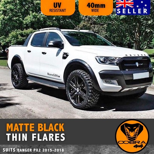 THIN FLARES FITS FORD RANGER PX2 2015-2018 MATTE BLACK SMOOTH SKINNY
