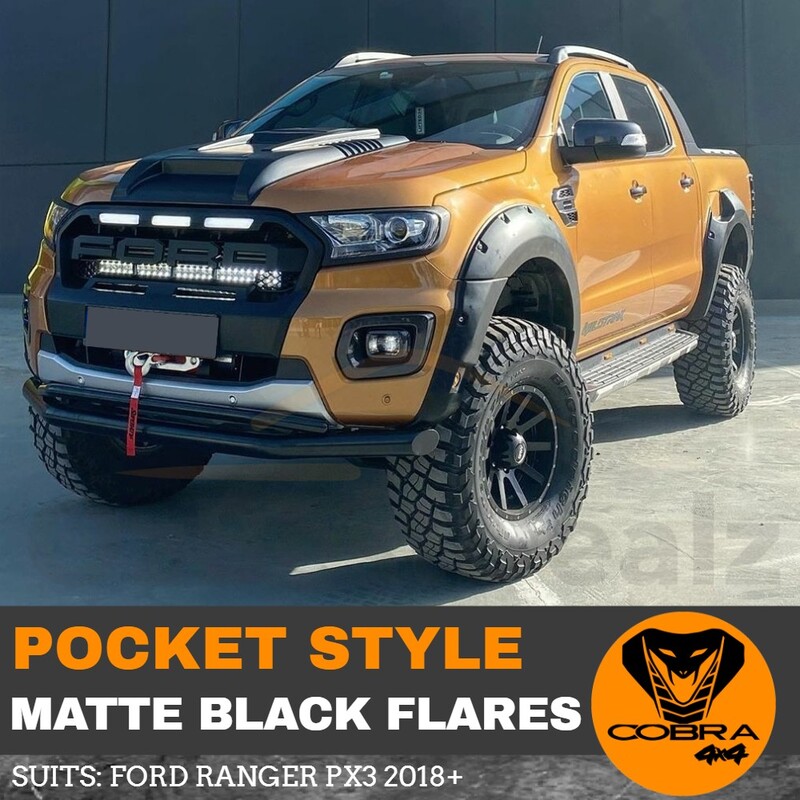 Pocket Style Matte Black Fender Flares for Ford Ranger PX3 2018 2019 onwards